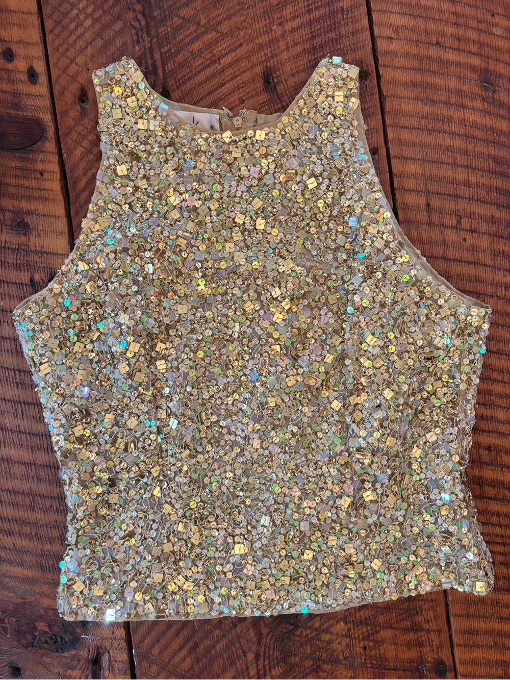 Vintage Laurence Kazar Iridescent Gold Sequin Top *STUNNING*